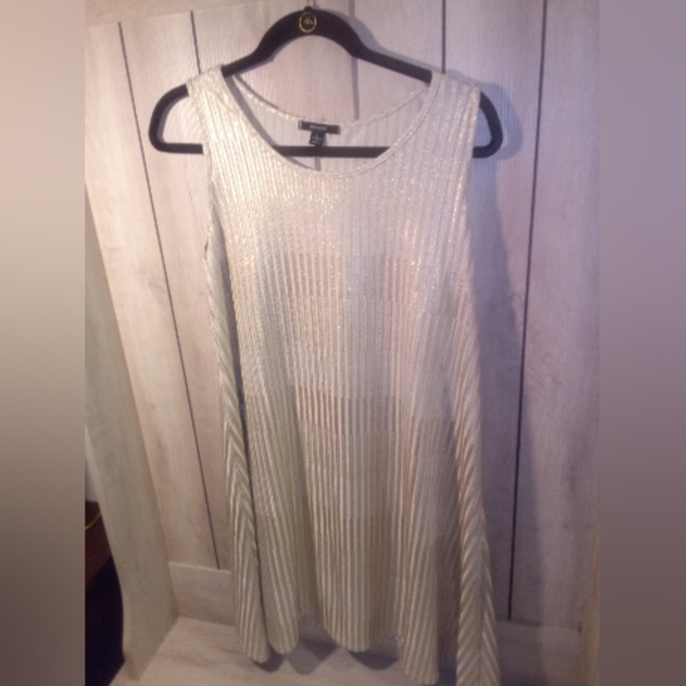 Shimmery Gold Metallic Sleeveless Swinger Style Flowy Dress LARGE - Picture 4 of 7